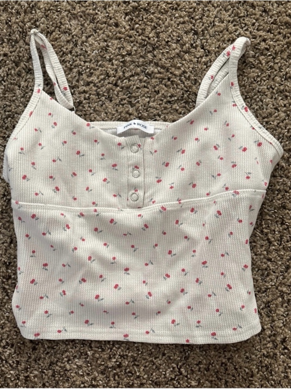 Pink Rose Cream Tank Top with Pink Floral Print